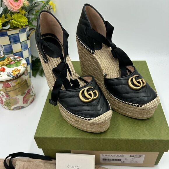 Women's Gucci GG wedge ankle tie Espadrilles size 41 made in Spain - Picture 12 of 12